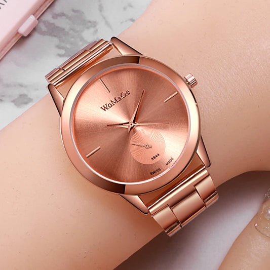 WoMaGe montres femmes montres en or en acier inoxydable montres à Quartz