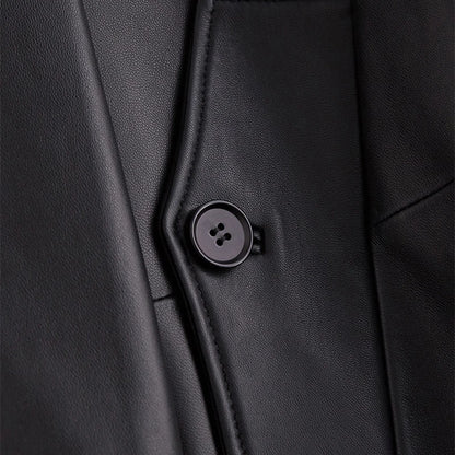 Lautaro-Manteau Respirant en Cuir Noir pour Femme, Manches Raglan, Revers, Mode Coréenne, Printemps, Automne, 2022