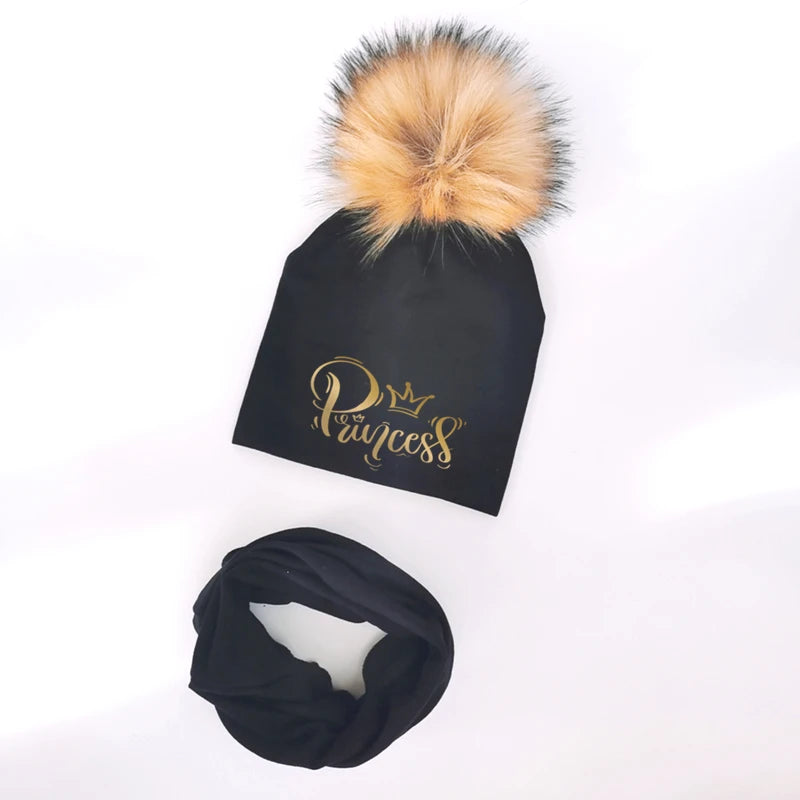 Ensemble de chapeaux pour filles, lettres dorées, princesse, prince, couronne, chapeau pour garçon, bonnet en coton tricoté pour enfants