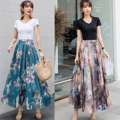 TingYiLi-Jupe longue de plage en mousseline de soie, style boho, imprimé floral, pour femmes