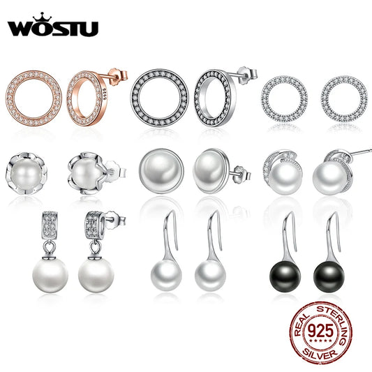 WOSTU mode chaude 100% 925 argent Sterling chanceux pour toujours boucles d'oreilles circulaires pour les femmes authentique Original bijoux cadeau
