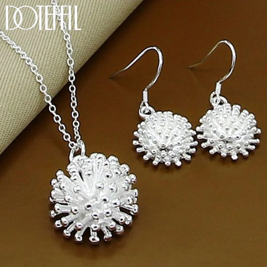 DOTEFFIL 925 en argent Sterling feu d'artifice fleur collier boucle d'oreille ensemble breloque populaire joli collier boucle d'oreille ensembles bijoux pour femmes