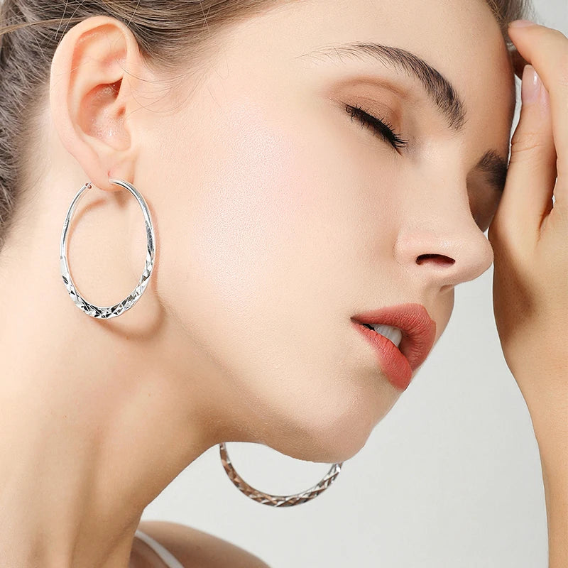 DOTEFFIL 925 argent Sterling 40/45/50mm rond cercle boucles d'oreilles pour les femmes