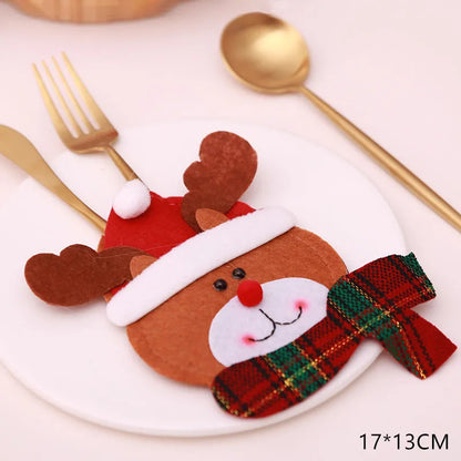 Décorations de Noël de Noel pour la maison, décor de table d'attente, cadeau de Noël du Nouvel An 2021, britannique, fourchette, porte-couteau, sac, 2022