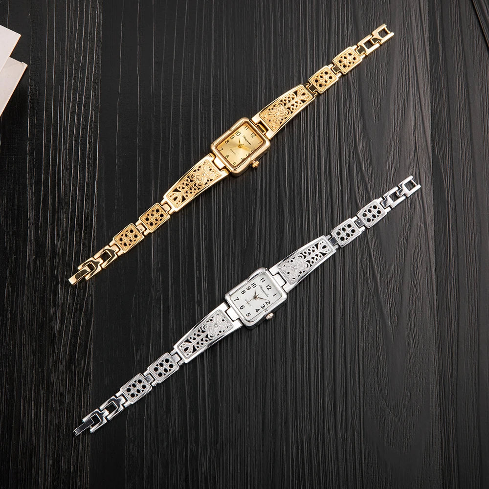 Saat-Montre à quartz carrée pour femme, montre-bracelet pour femme, argent, or, marque supérieure,