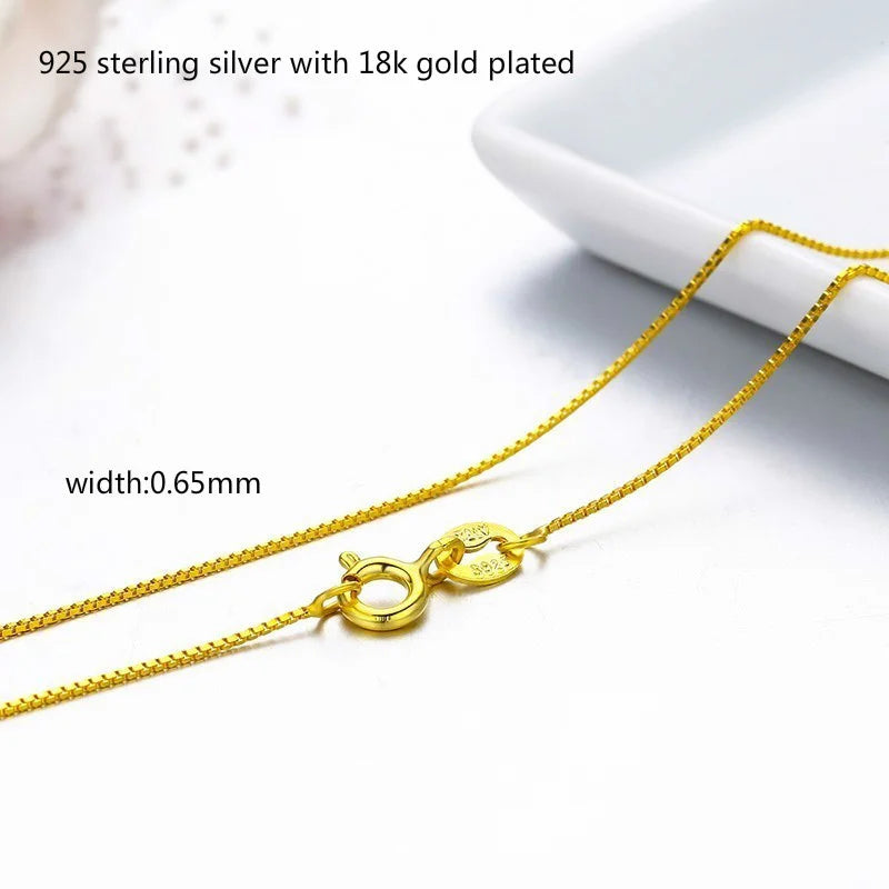 35 cm-80 cm Minuscule Réel 925 En Argent Sterling avec Or Couleur Mince Boîte Chaîne Collier Femmes Enfants Filles Mens Bijoux kolye collares