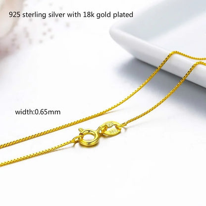 35 cm-80 cm Minuscule Réel 925 En Argent Sterling avec Or Couleur Mince Boîte Chaîne Collier Femmes Enfants Filles Mens Bijoux kolye collares