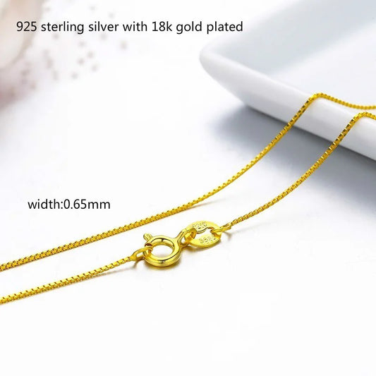 35 cm-80 cm Minuscule Réel 925 En Argent Sterling avec Or Couleur Mince Boîte Chaîne Collier Femmes Enfants Filles Mens Bijoux kolye collares