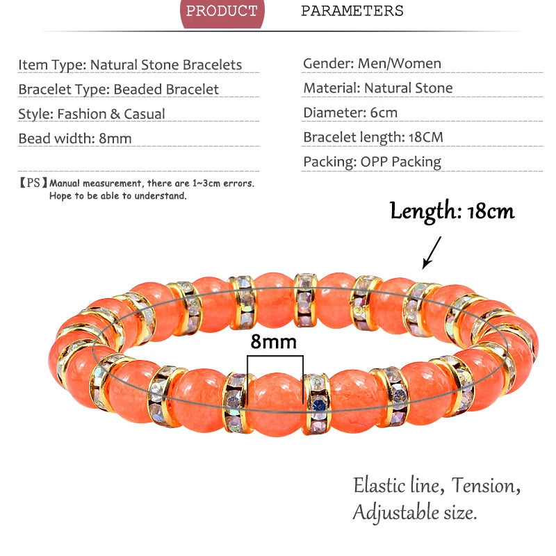 Bracelet de prière en pierre naturelle, Orange vif, corde en strass élastique, pour hommes et femmes, bijoux de Yoga faits à la main,