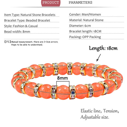 Bracelet de prière en pierre naturelle, Orange vif, corde en strass élastique, pour hommes et femmes, bijoux de Yoga faits à la main,