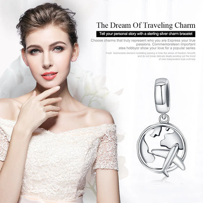 BAMOER authentique 925 en argent Sterling voyage carte de rêve et avion perles breloque ajustement bracelets porte-bonheur mode bijoux à bricoler soi-même S925 SCC242