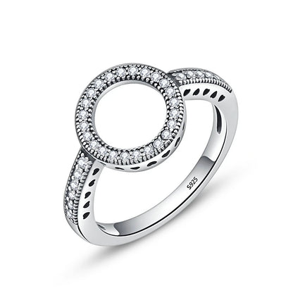BAMOER-Bagues rondes en argent regardé 100% pour femme, cercle CZ, bijoux, cadeau de Noël, 925 authentique, toujours clair, SCR041