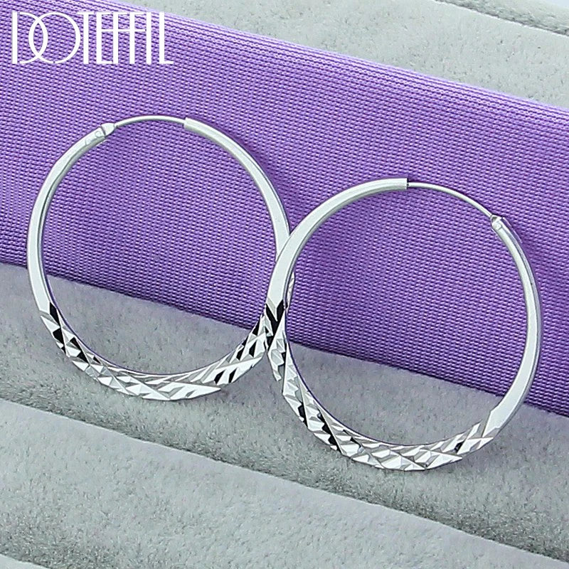 DOTEFFIL 925 argent Sterling 40/45/50mm rond cercle boucles d'oreilles pour les femmes