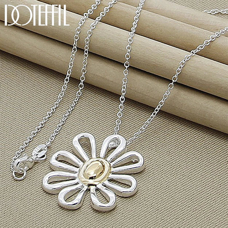 DOTEFFIL 925 en argent Sterling 18 pouces chaîne fleur pendentif collier pour les femmes de mariage fiançailles mode charme bijoux
