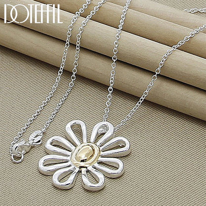 DOTEFFIL 925 en argent Sterling 18 pouces chaîne fleur pendentif collier pour les femmes de mariage fiançailles mode charme bijoux