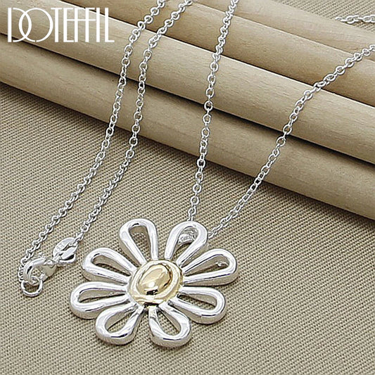 DOTEFFIL 925 en argent Sterling 18 pouces chaîne fleur pendentif collier pour les femmes de mariage fiançailles mode charme bijoux