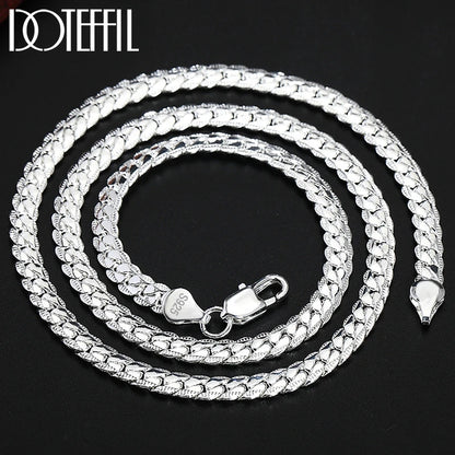 DOTEFFIL 925 argent Sterling 8/16/18/20/22/24 pouces 6mm chaîne latérale collier Bracelet pour femme hommes mode charme bijoux de mariage