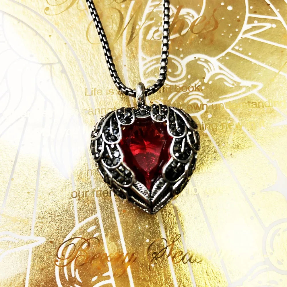 Collier avec pendentif en forme de cœur à ailes rouges, chaîne à maillons de marque, bijoux à la mode, Style européen, argent sterling 925, cadeau pour femmes