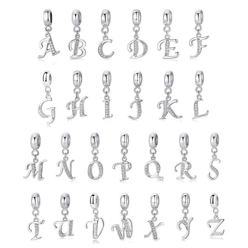 925 argent Sterling breloque perle Vintage Alphabet A-Z lettre pendentif breloques ajustement marque Bracelets colliers femmes bijoux à bricoler soi-même