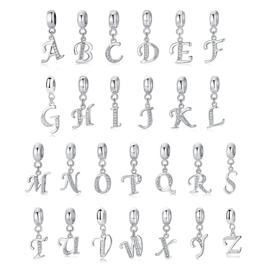 925 argent Sterling breloque perle Vintage Alphabet A-Z lettre pendentif breloques ajustement marque Bracelets colliers femmes bijoux à bricoler soi-même