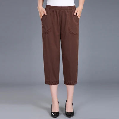 Pantacourt en pur coton pour femme, pantalon décontracté, taille élastique, grande taille 4XL, été 2025
