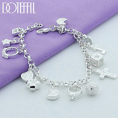 DOTEFFIL 925 en argent Sterling lune coeur serrure croix Bracelet pour hommes femme charme fête de mariage bijoux de mode