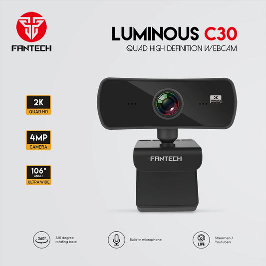 FANTECH – Webcam C30 USB HD, caméra 25fps avec Microphone intégré, Autofocus, 2560x1440P, pour ordinateur de bureau et de jeu