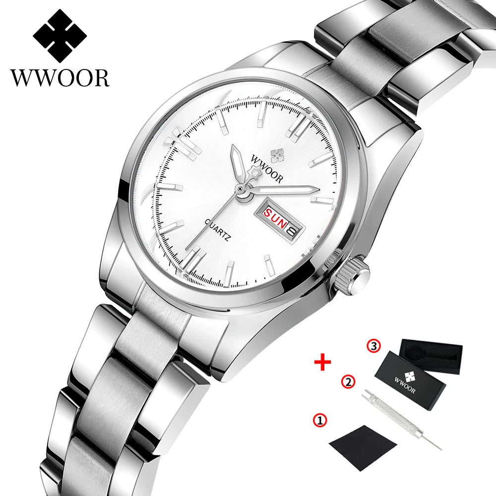 WWOOR-Montre à Quartz en Acier Inoxydable pour Femme, Étanche,