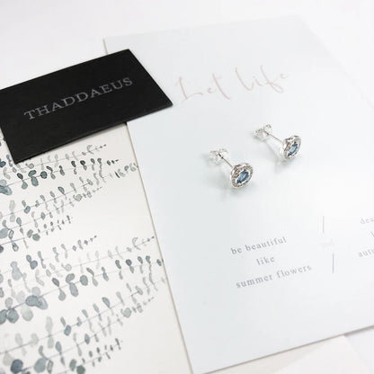 Boucles d'oreilles rondes bleues claires, bijoux fins de Style européen pour femmes, cadeau classique en cristal en argent Sterling 925