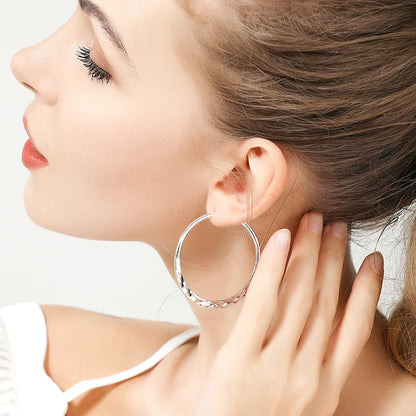 DOTEFFIL 925 argent Sterling 40/45/50mm rond cercle boucles d'oreilles pour les femmes