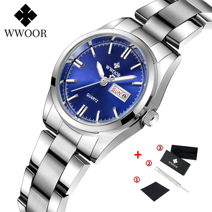 WWOOR-Montre à Quartz en Acier Inoxydable pour Femme, Étanche,