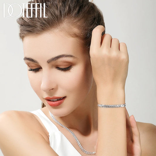 DOTEFFIL 925 argent Sterling 8/16/18/20/22/24 pouces 6mm chaîne latérale collier Bracelet pour femme hommes mode charme bijoux de mariage