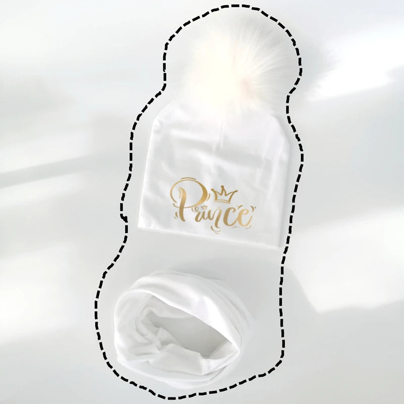 Ensemble de chapeaux pour filles, lettres dorées, princesse, prince, couronne, chapeau pour garçon, bonnet en coton tricoté pour enfants