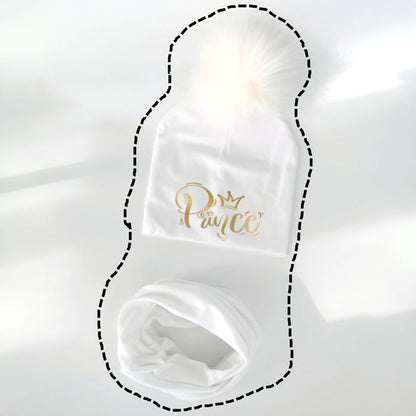 Ensemble de chapeaux pour filles, lettres dorées, princesse, prince, couronne, chapeau pour garçon, bonnet en coton tricoté pour enfants