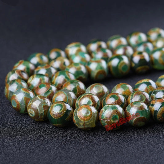 Perles tibétaines Dzi de chine, pierre naturelle, motif d'oeil, Agates tibétaines vertes, rondes, amples, taille au choix 8, 10, 12MM, pour bijoux