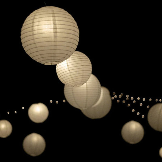 Lanterne LED blanche chaude (6, 8, 10, 12, 14, 16 pouces), 10 pièces/lot, lampions boule de papier chinois pour décoration de fête de mariage