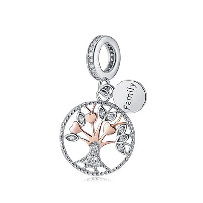 Original 925 en argent Sterling breloque perle arbre généalogique maman pendentif chaîne de sécurité breloques or Rose ajustement marque Bracelets bijoux à bricoler soi-même
