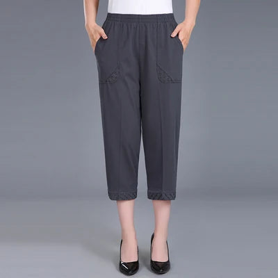 Pantacourt en pur coton pour femme, pantalon décontracté, taille élastique, grande taille 4XL, été 2025