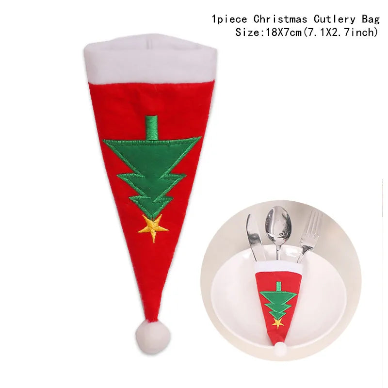 Décorations de Noël de Noel pour la maison, décor de table d'attente, cadeau de Noël du Nouvel An 2021, britannique, fourchette, porte-couteau, sac, 2022