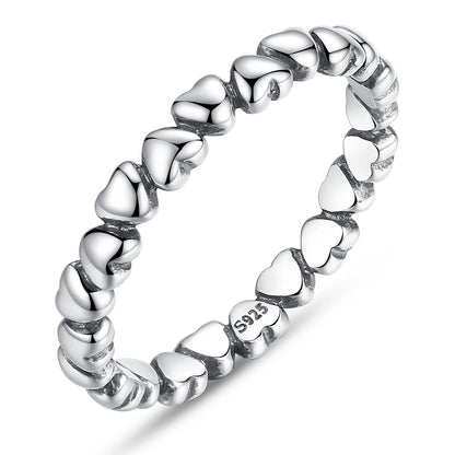 BAMOER véritable 925 bague empilable en argent Sterling coeur noir CZ bagues pour les femmes bijoux d'anniversaire de mariage Anel SCR140