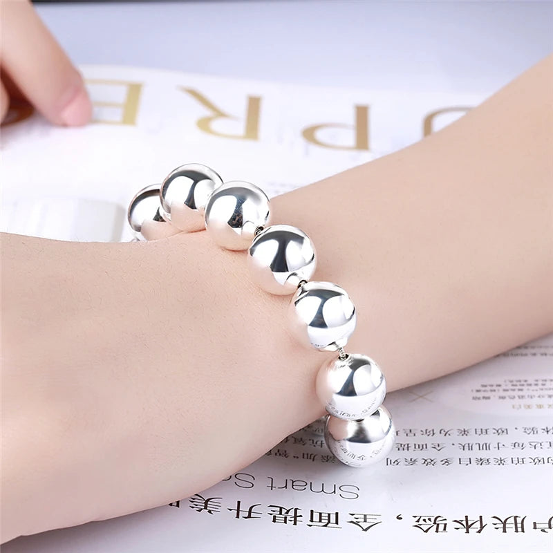 DOTEFFIL 925 argent Sterling 8mm creux lisse perles rondes collier Bracelets ensemble pour les femmes de mariage fiançailles fête bijoux