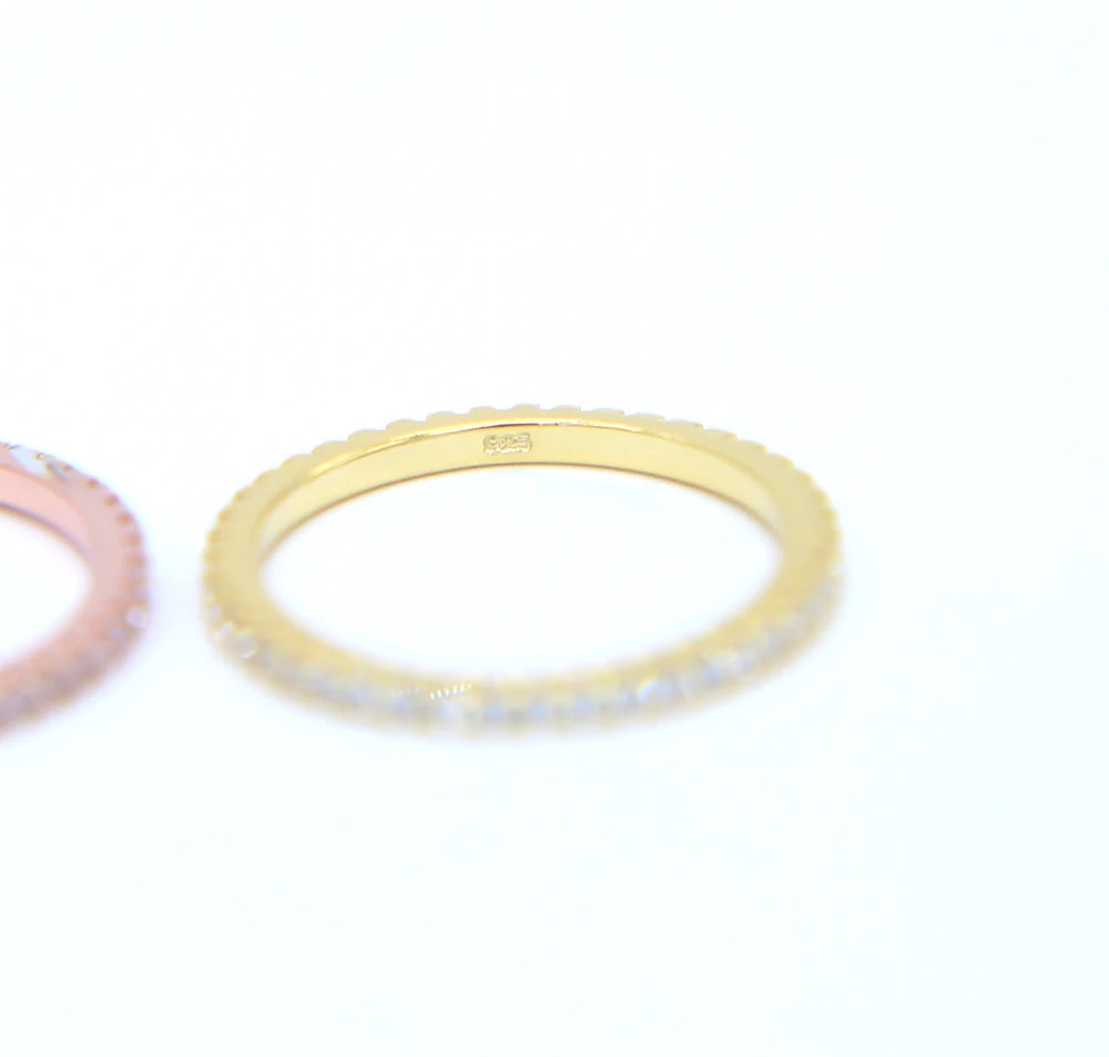Bague en argent Sterling 925, ligne fine, micro pavé cz, éternité, 3 couleurs, pile, argent 925
