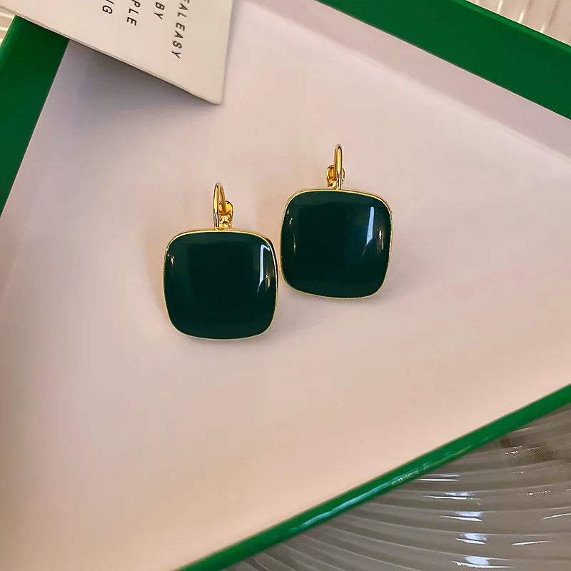 Boucles d'oreilles carrées en émail vintage pour femmes, bijoux géométriques, mode, nouveau, hiver