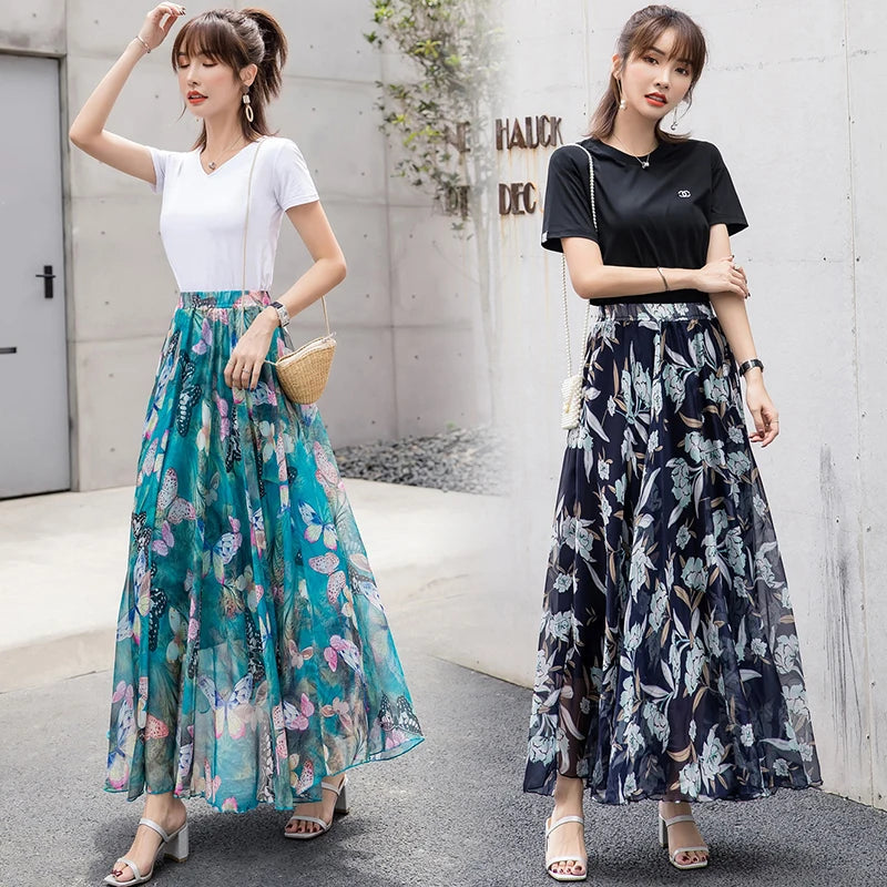 TingYiLi-Jupe longue de plage en mousseline de soie, style boho, imprimé floral, pour femmes