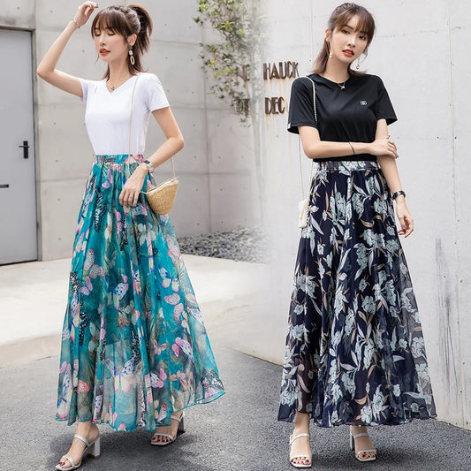 TingYiLi-Jupe longue de plage en mousseline de soie, style boho, imprimé floral, pour femmes
