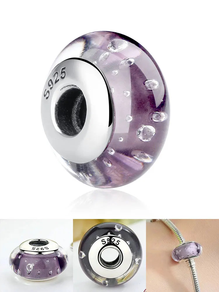 BAMOER 925 en argent Sterling belle fleur rose perles de charme en verre de Murano européen