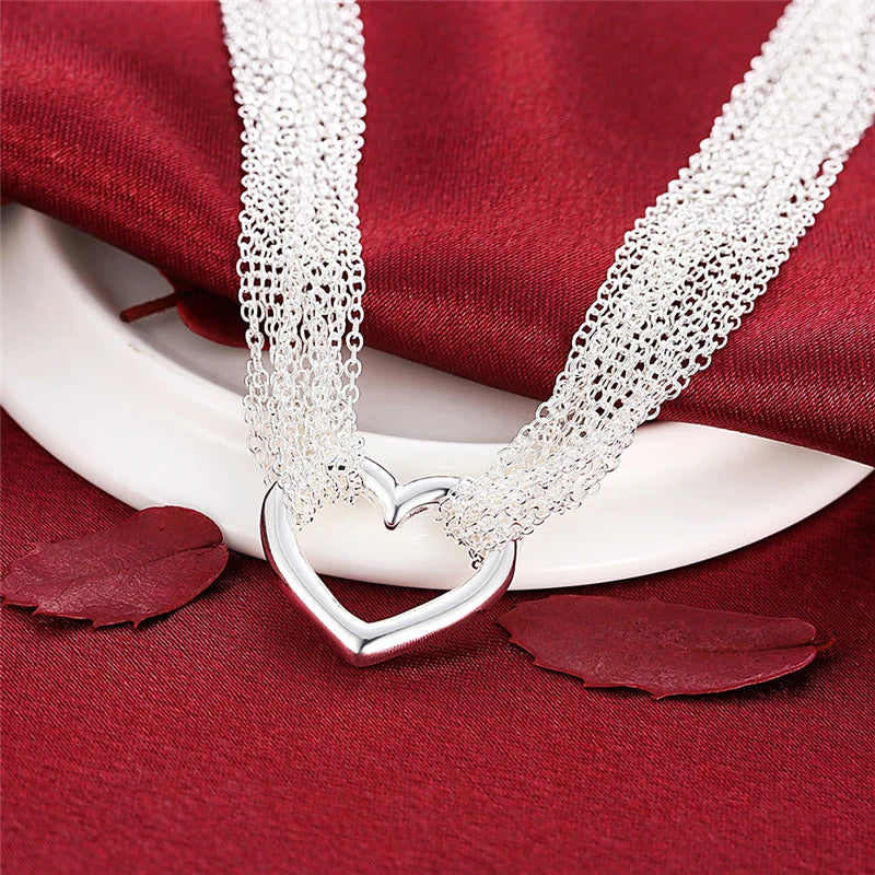 DOTEFFIL 925 en argent Sterling multi-ligne chaîne coeur collier Bracelet réseau anneau pour les femmes de mariage fiançailles fête bijoux