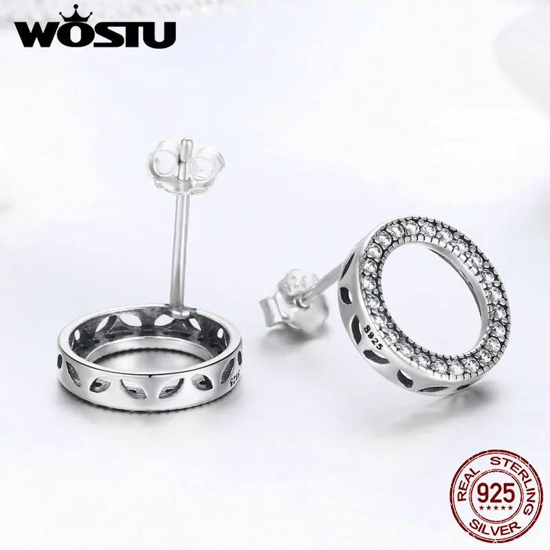 WOSTU mode chaude 100% 925 argent Sterling chanceux pour toujours boucles d'oreilles circulaires pour les femmes authentique Original bijoux cadeau