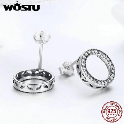 WOSTU mode chaude 100% 925 argent Sterling chanceux pour toujours boucles d'oreilles circulaires pour les femmes authentique Original bijoux cadeau