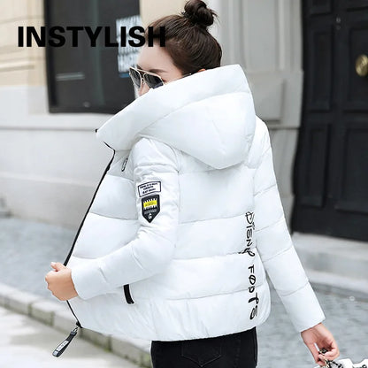 INSTYLISH Parka d'hiver à capuche pour femme, manteau court épais et chaud,